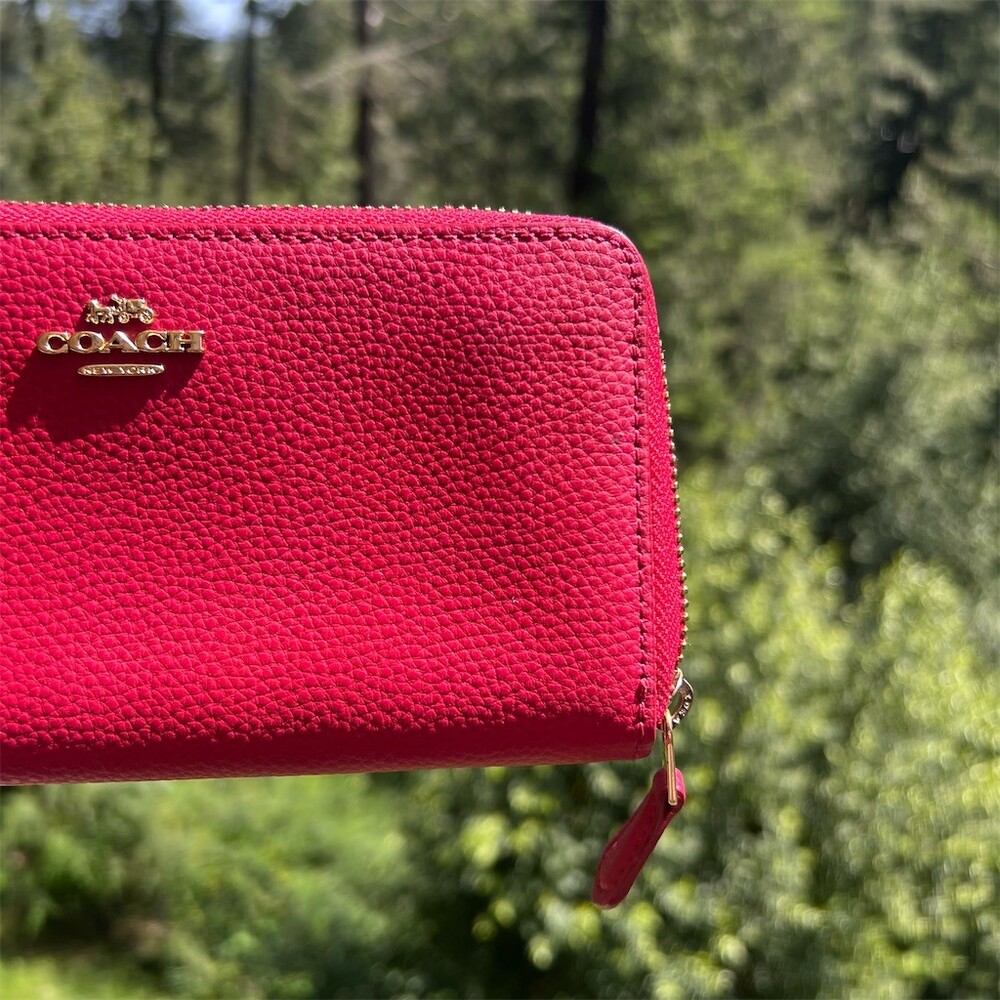 COACH Long Zip-Around Wallet Pebble Leather RED with Gold Hardware AUTHENTIC - Picture 9 of 10